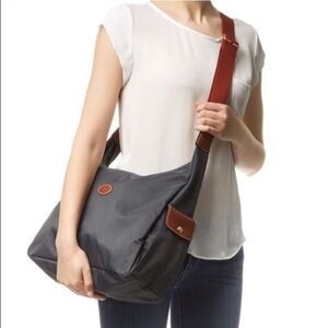 Longchamp Le Pliage Hobo Crossbody Bag Dark Gray And Cognac